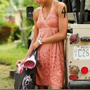 Athleta Pink Coral Balsa Bohemian Burnout Floral Halter Summer Dress size Small